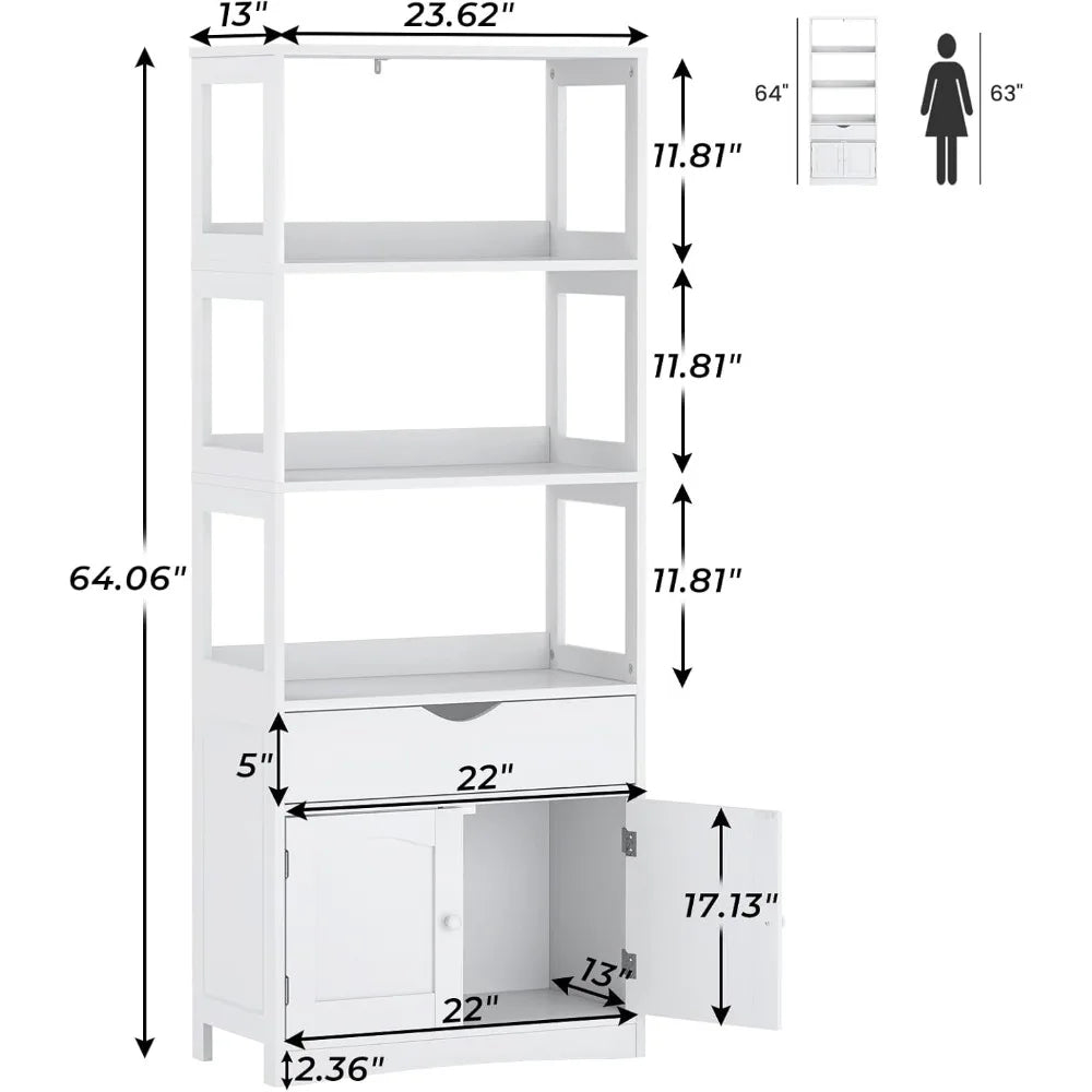 Kitchen Pantry Storage Cabinets Freestanding Tall Bathroom Cabinet with Shelves and Drawer 64''H Sideboard Microwave Spac