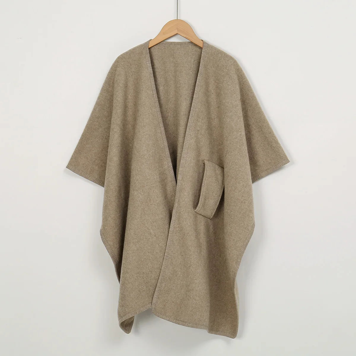 Women's Warm Shawl Wrap Solid Color Half Sleeve Poncho Women Faux Knitted Wool Cardigan Coat Ladies Elegant Loose Cape Shawl