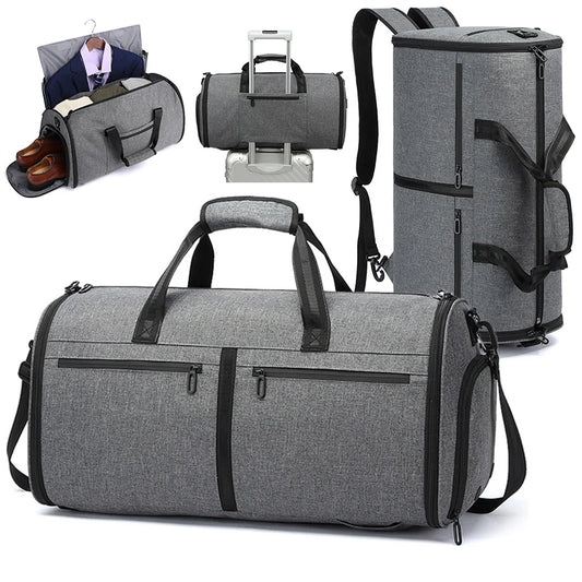 Men's Suit Storage Bag Foldable Business Travel Handbag Garment Duffel Pack with Shoes Pocket Large Capacity Luggage Backpack