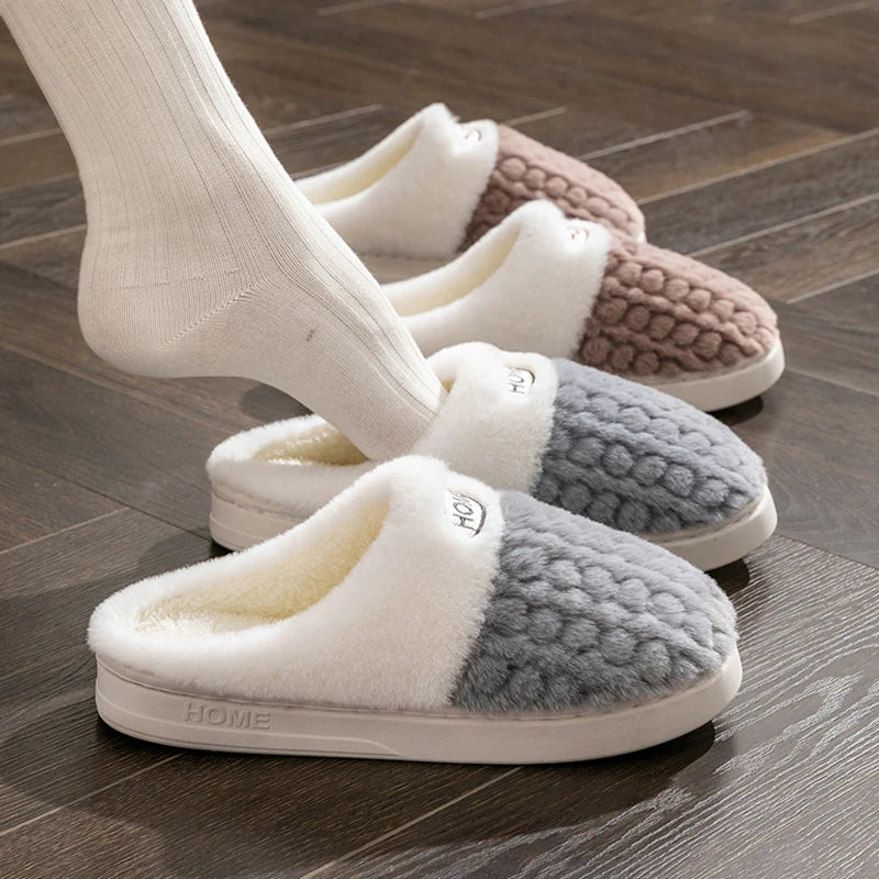 Winter Men's Home Slippers Warm Shoes Non-slip Indoor Outdoor Thick Bottom Plush Slippers For Women Casual Home Cotton Shoes