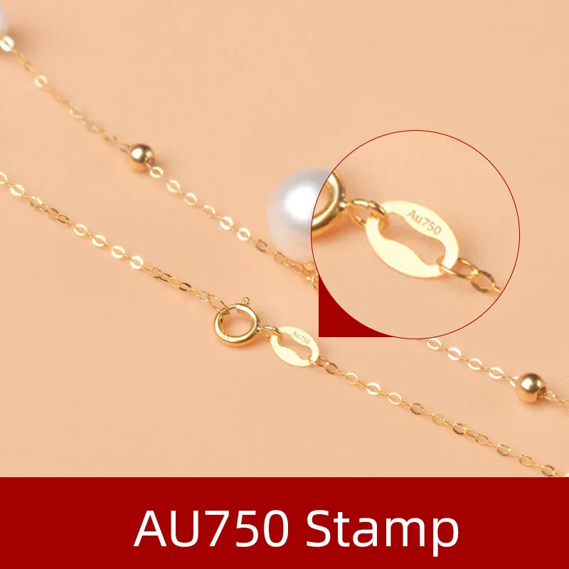 NYMPH 18K Gold Pearl Jewelry Set Natural Freshwater Pearl Necklace Pure AU750 Earrings for Women Wedding Gift t424