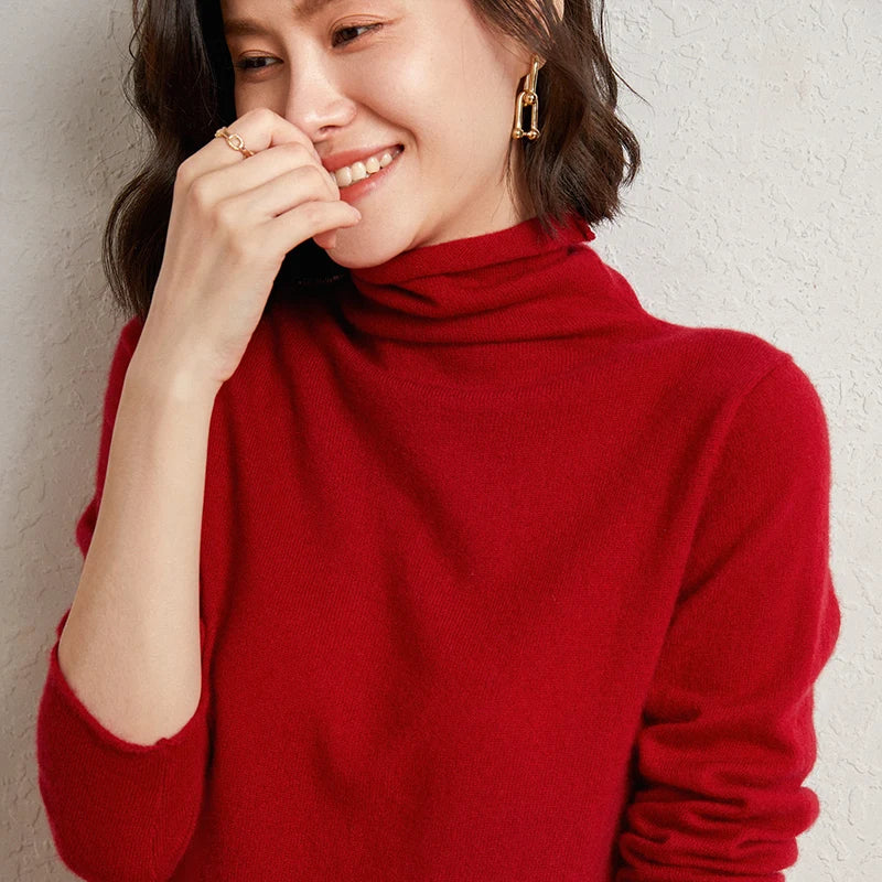 100%Merino Pure Wool Sweater Women's AutumnWinter Long Sleeve High Neck Pullover Warm High Quality Solid Color Basic Knit 2028