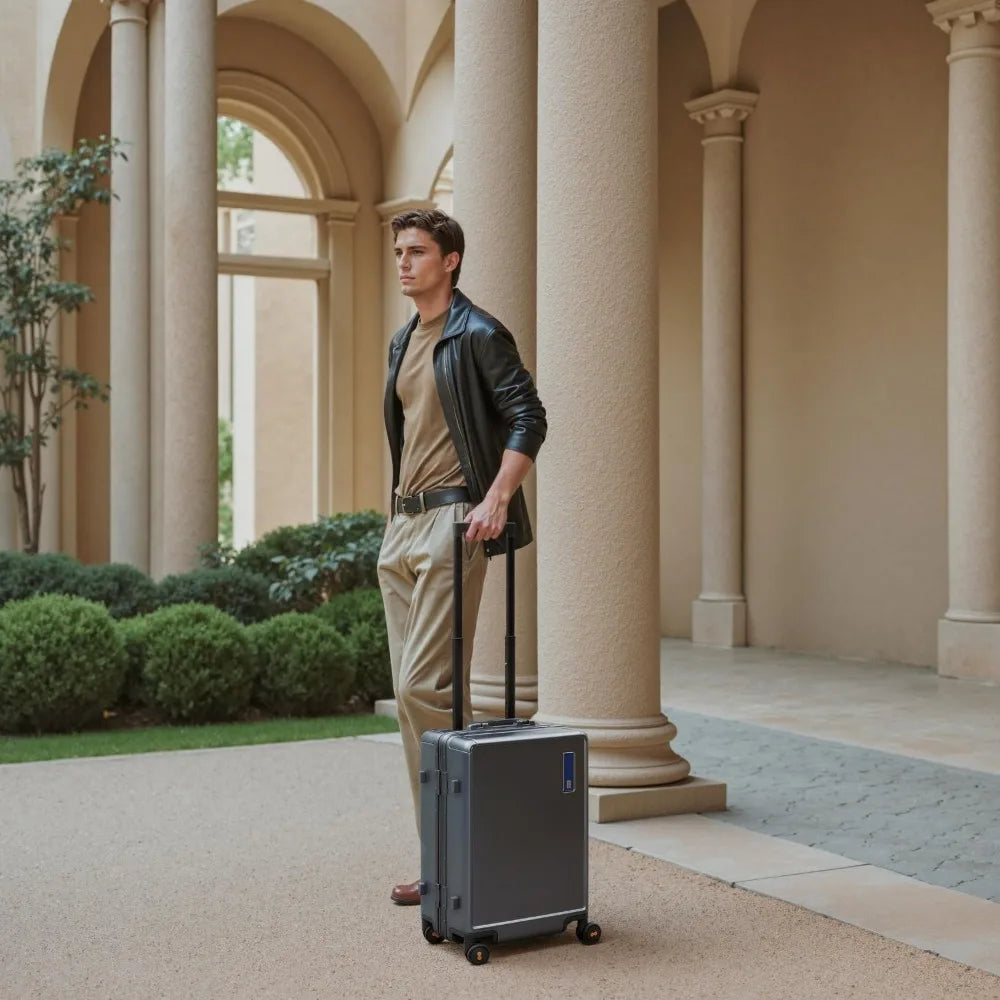 LEVEL8 Zipperless Carry On Luggage Airline Approved with Aluminum Frame, Hard Shell Suitcase with Spinner Wheels, Metal Checked