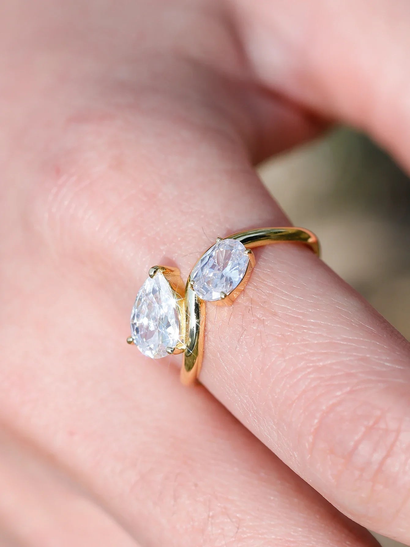 S925 Silver Double Stone Irregular Shape Moissanite Ring Fine Jewelry Fashionable and Exquisite Suitable for Gift Giving