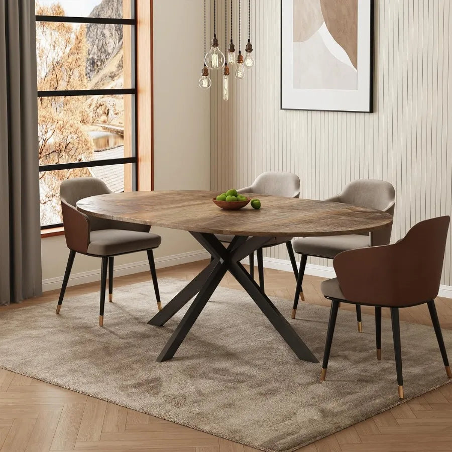 59Inch Extendable Round Dining Table for Dining Room 46 People Large Expandable Kitchen Dinner Tables with Oval Wood Top and In