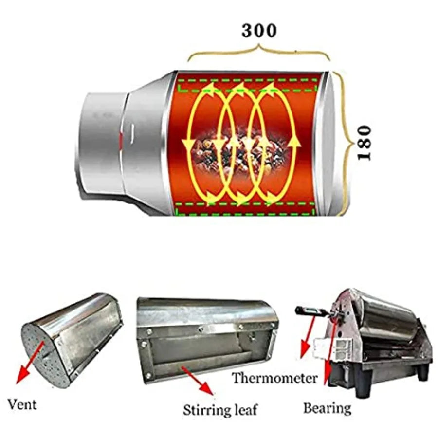 2500G Electric Bean Roaster Home Coffee Beans Roasting Machine for Baking Coffee Chestnuts Peanuts and Grain with Precise Tempe