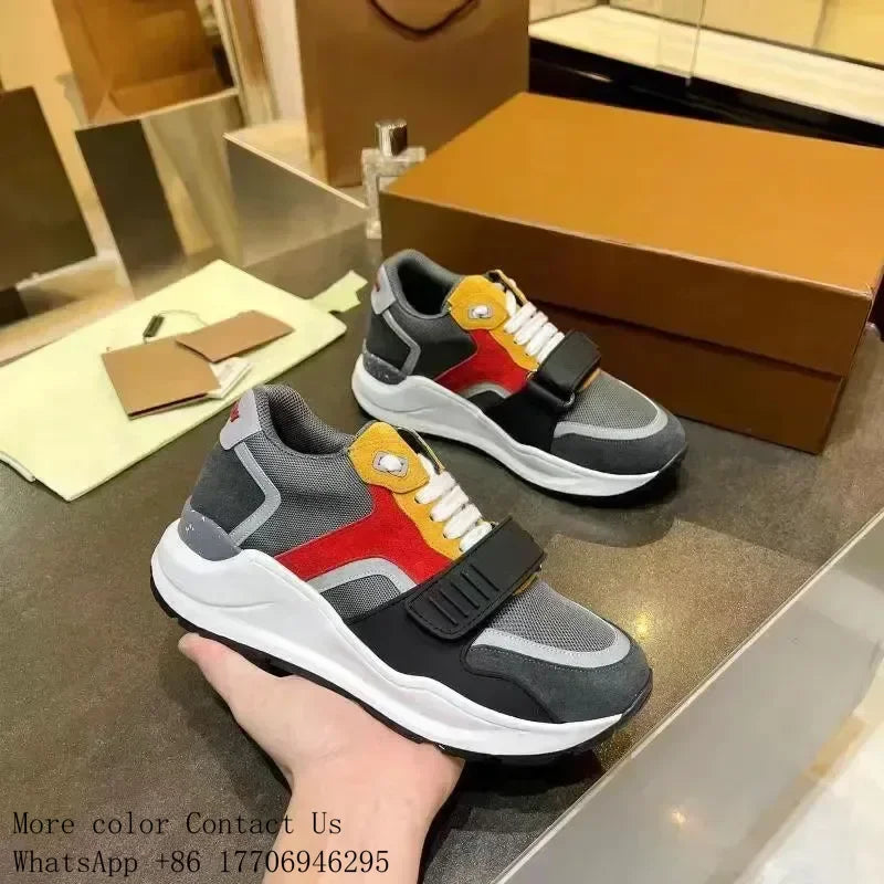 Vintage Suede Casual Shoes Sneaker Leather Flat Trainers Golden Sliver Mesh Shoes Outdoor Runner Trainers Men Sport Shoes