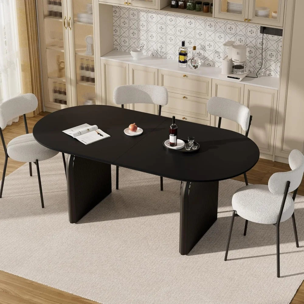 Modern Black Wooden Oval Dining Table Seats 4-6, Heavy Duty Base, Farmhouse Style Kitchen Table