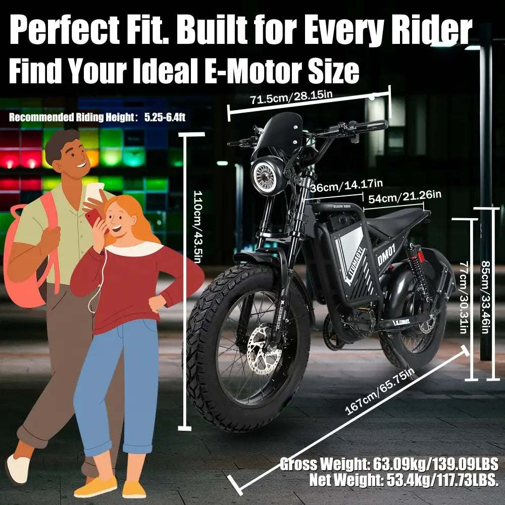 【1 Year Warranty】BAOLUJIE DM01 Moto Electric Bicycle 60V 30AH Battery 42 MPH Electric Bike E-Bike Adult for Electric Motorcycle