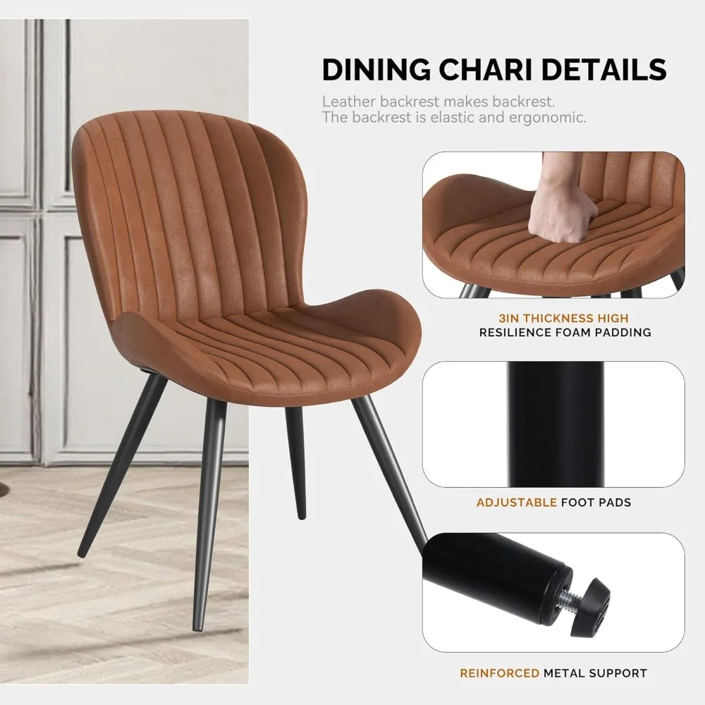 Dining Chairs Set of 6, Modern Dining Room Chairs Comfy Backrest Thick Upholstered Kitchen Chairs 19IN Height with Metal Legs