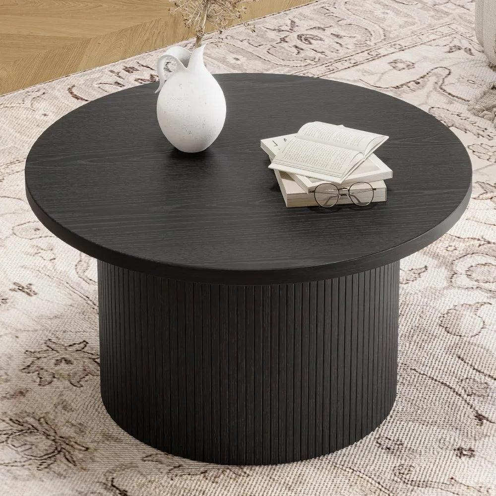 Coffee Table, Tambour Design Coffee Tables for Living Room, Mid Century Modern Wood Coffee Table, Drum Accent Small Center Table