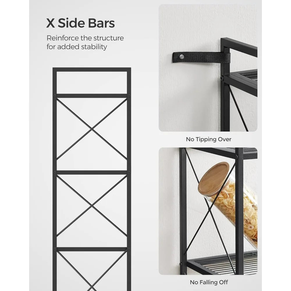5-Tier Metal Storage Rack with X Side Frames, Dense Mesh Shelves, Adjustable Feet for Entryway Kitchen Living Room Bathroom