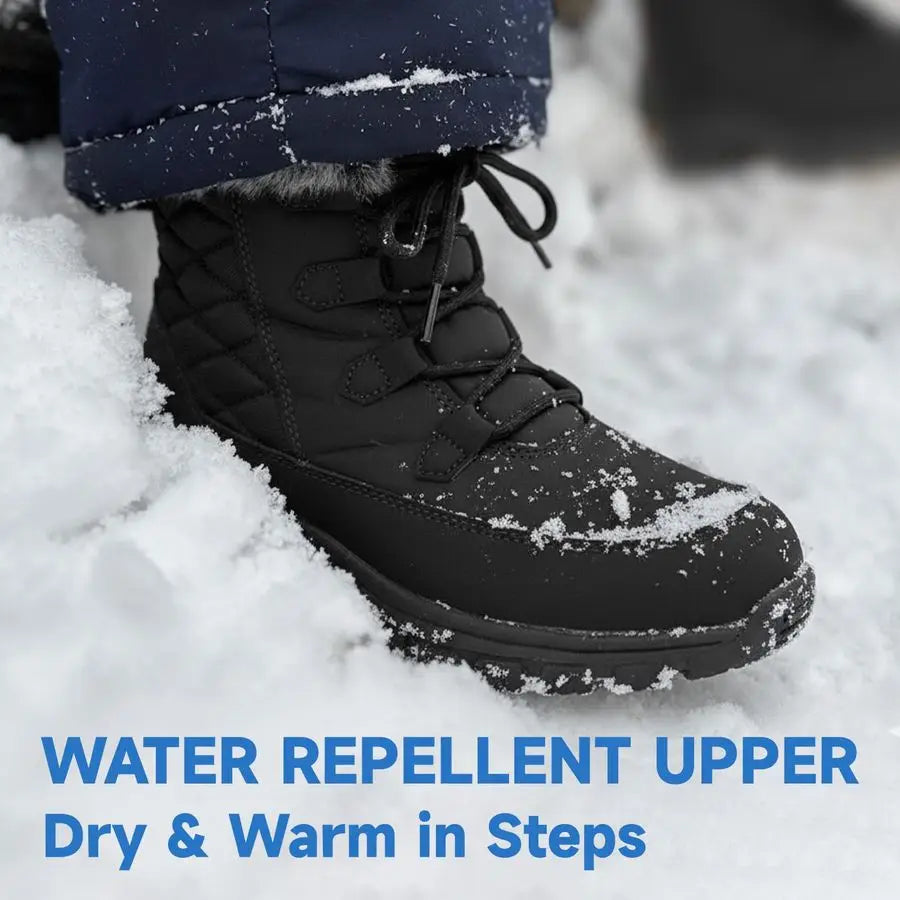 Winter Work Boots for Women Non Slip Warm Insulated Snow Boots Comfortable Faux Fur Mid Calf Safety Toe Furry Snow Shoes