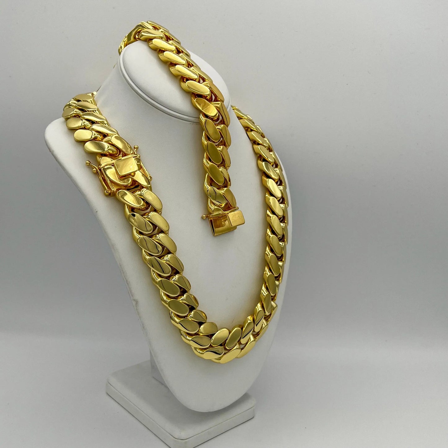 1pc Hip Hop Jewelry 22mm Heavy Luxury 18K Gold Plated Solid Cuban Miami Cuban Link Chain Necklace For Men Wholesale