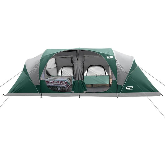 Tent 12PersonCampingTents3 Room Family Tents Waterproof Windproof Family Tent with Top Rainfly 6 Large Mesh Windows Double Laye