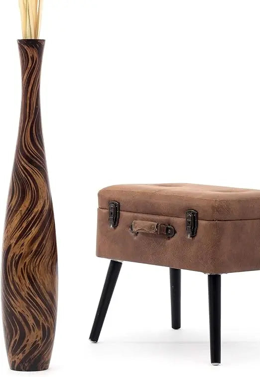 Large Brown Wooden Floor Vase - 34 Tall for Home Decor & Fake Plants