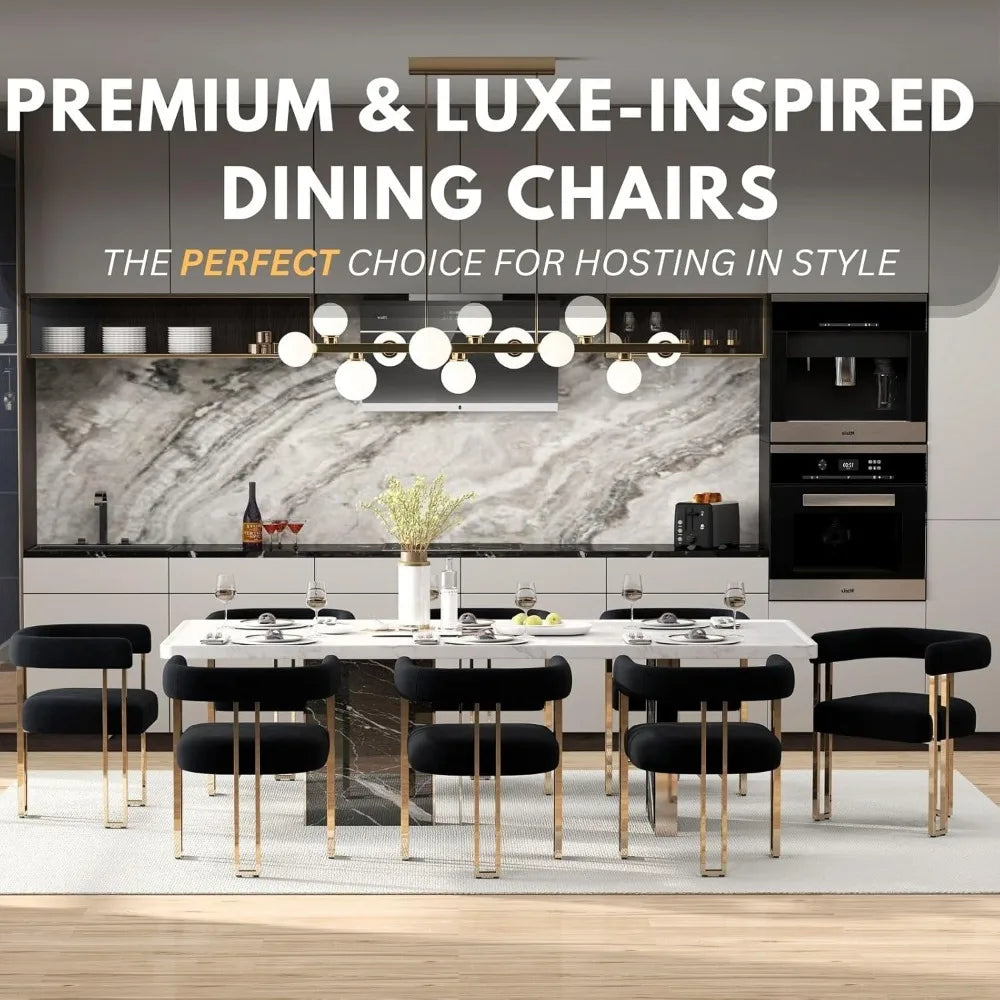Dining Chairs Set of 6, Modern Black Barrel Chairs with Arms and Elegant Golden Legs