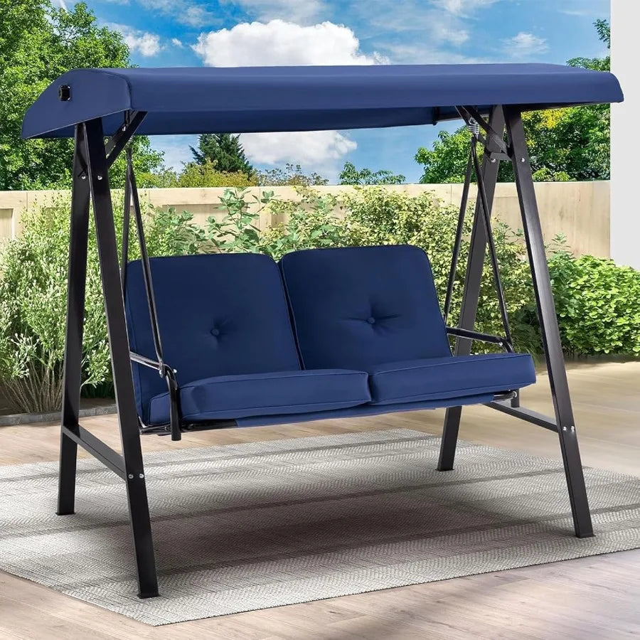 2Seat Outdoor Patio Swing Chair with Adjustable Canopy for Adults Portable Porch Swings with Removable Cushion Designed for Bac