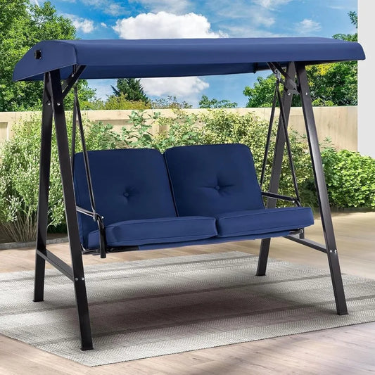 2Seat Outdoor Patio Swing Chair with Adjustable Canopy for Adults Portable Porch Swings with Removable Cushion Designed for Bac