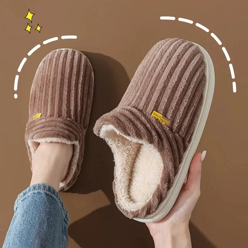Shevalues Winter Men Slippers Short Plush Men Cotton Boots Indoor Fluffy House Fur Slippers Men Casual Soft Fur Furry Men Shoes