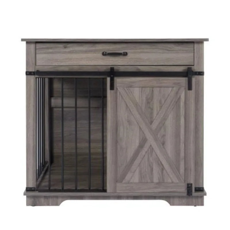 Single Pull Indoor Pet Cage SG Wood Stainless Steel Dog Kennel Modern Gray Kennel Furniture Pull Out Design For Medium Large Dog