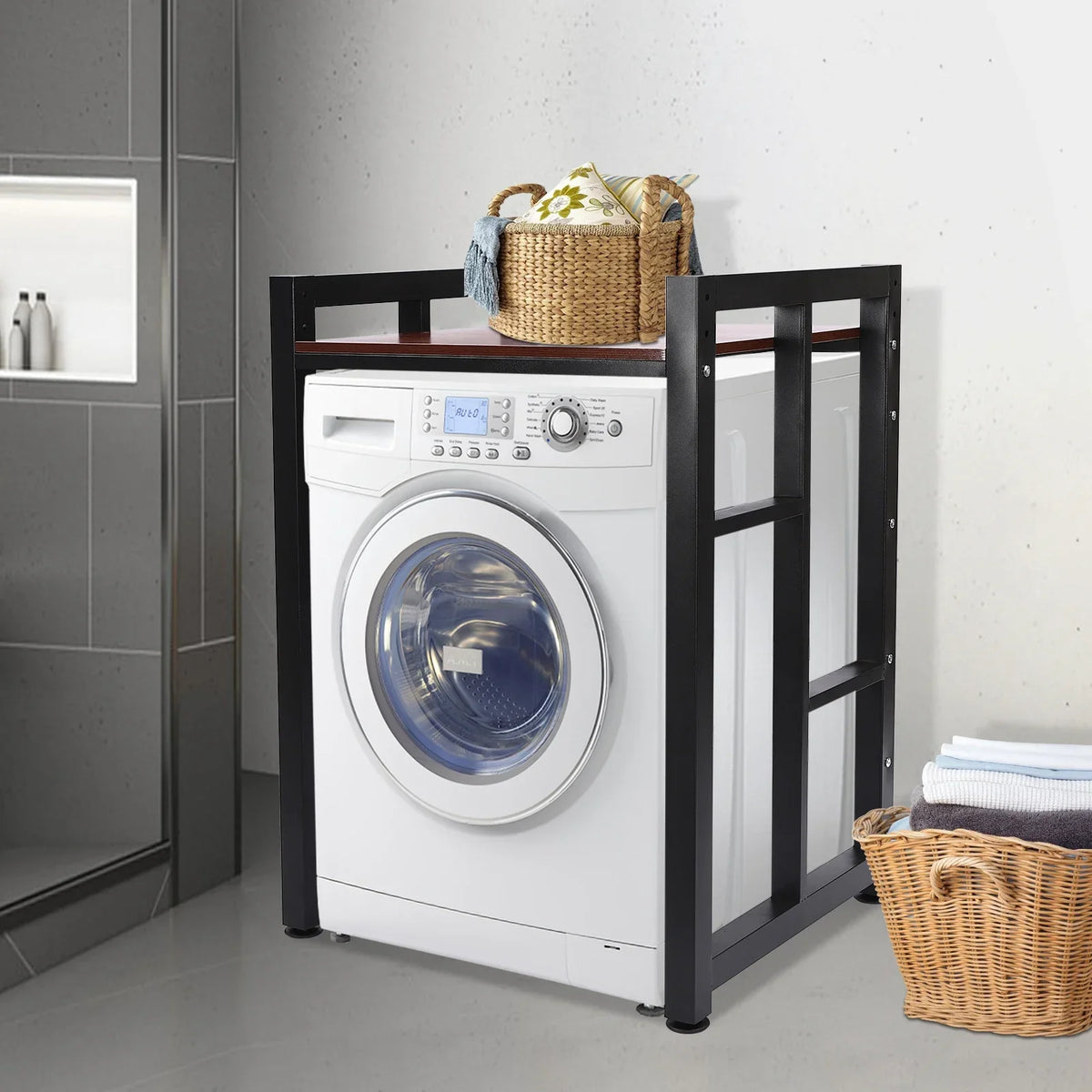 Modern Washer and Dryer Storage Shelf, Floor Mount Organizer Rack with 418.9lbs Load Capacity for Laundry Room and Bathroom