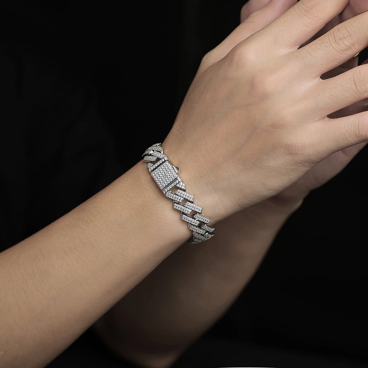 JIUZUAN Unisex Moissanite Cuban Bracelet 925 Silver 18K Gold Plated Width 10 14mm Adjustable Length Gift GRA Certificate