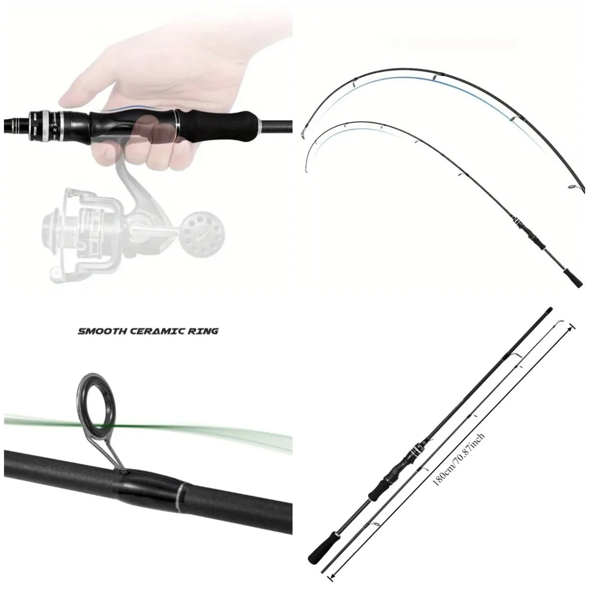 Multi-purpose carbon fiber fishing rod, spinning & casting, with guide ring, ergonomic handle, ideal for saltwater, lightweight