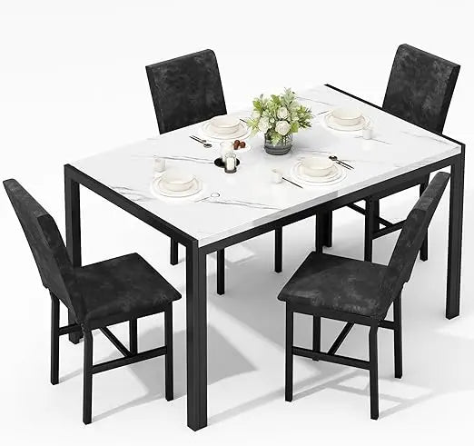 AWQM Products 5-Piece Marble Dining Set, Modern Kitchen Table and Chairs for Dining Room, Dinette, Compact Space Saving Furnitur