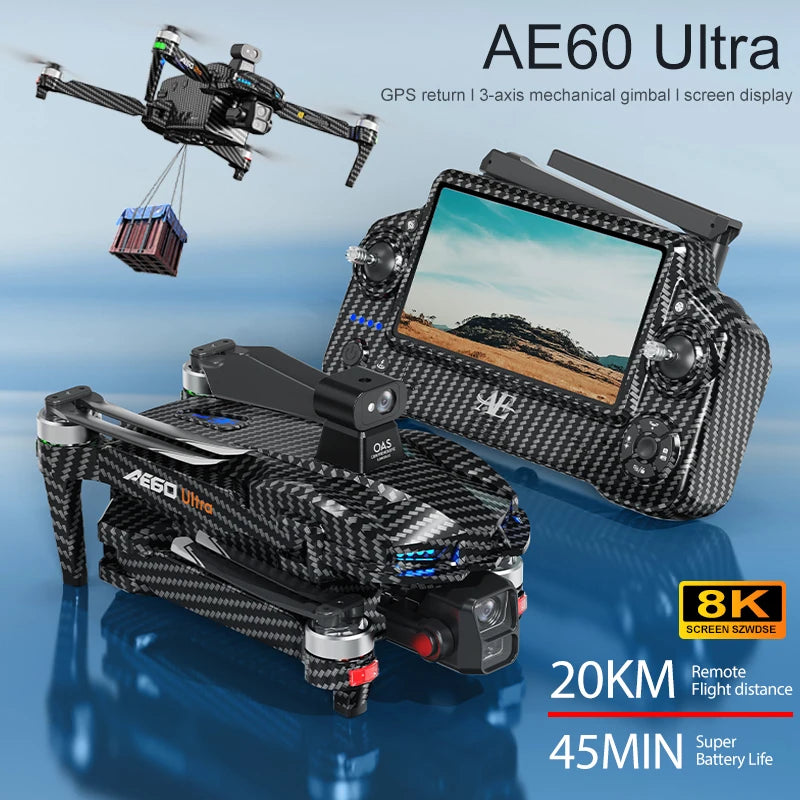 AE60 Ultra Professional Drone With 8K Camera 3-Axis Gimbal 5.8G GPS 360° Obstacle Avoidance Quadcopter Touch Screen FPV RC Dron