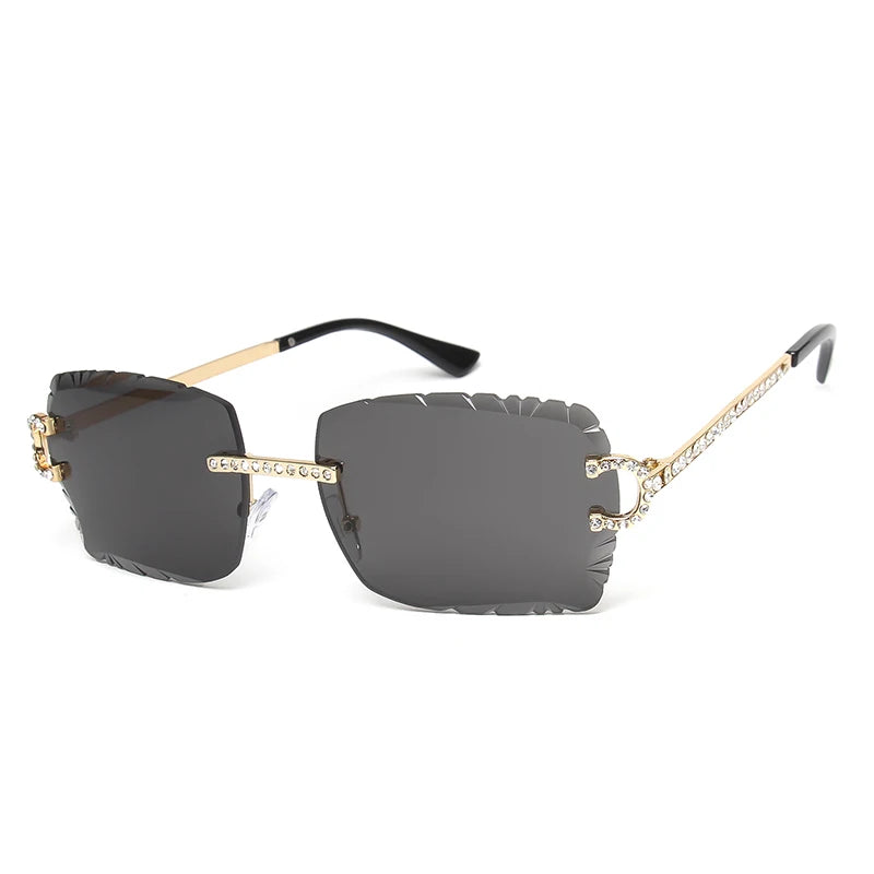 Fashion Rimless Square Sunglasses Vintage Diamond Brand Design Cut Lens Sun Glasses Men Women Metal Frame Luxury UV400 Eyewear