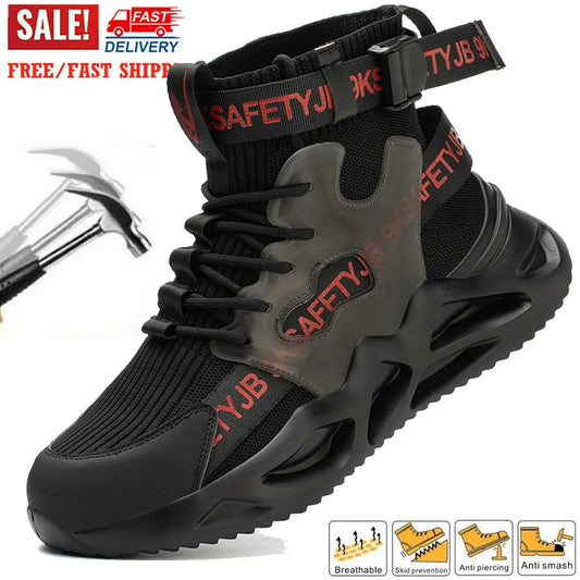 Safety Shoes Steel Toe Boots for Men Comfortable Adjustable Work Sneakers Anti shock Anti-Drop Work Shoes Non Slip Hiking Boots