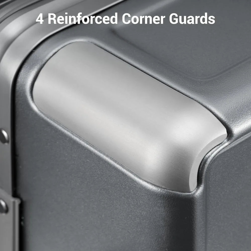 LEVEL8 Zipperless Carry On Luggage Airline Approved with Aluminum Frame, Hard Shell Suitcase with Spinner Wheels, Metal Checked