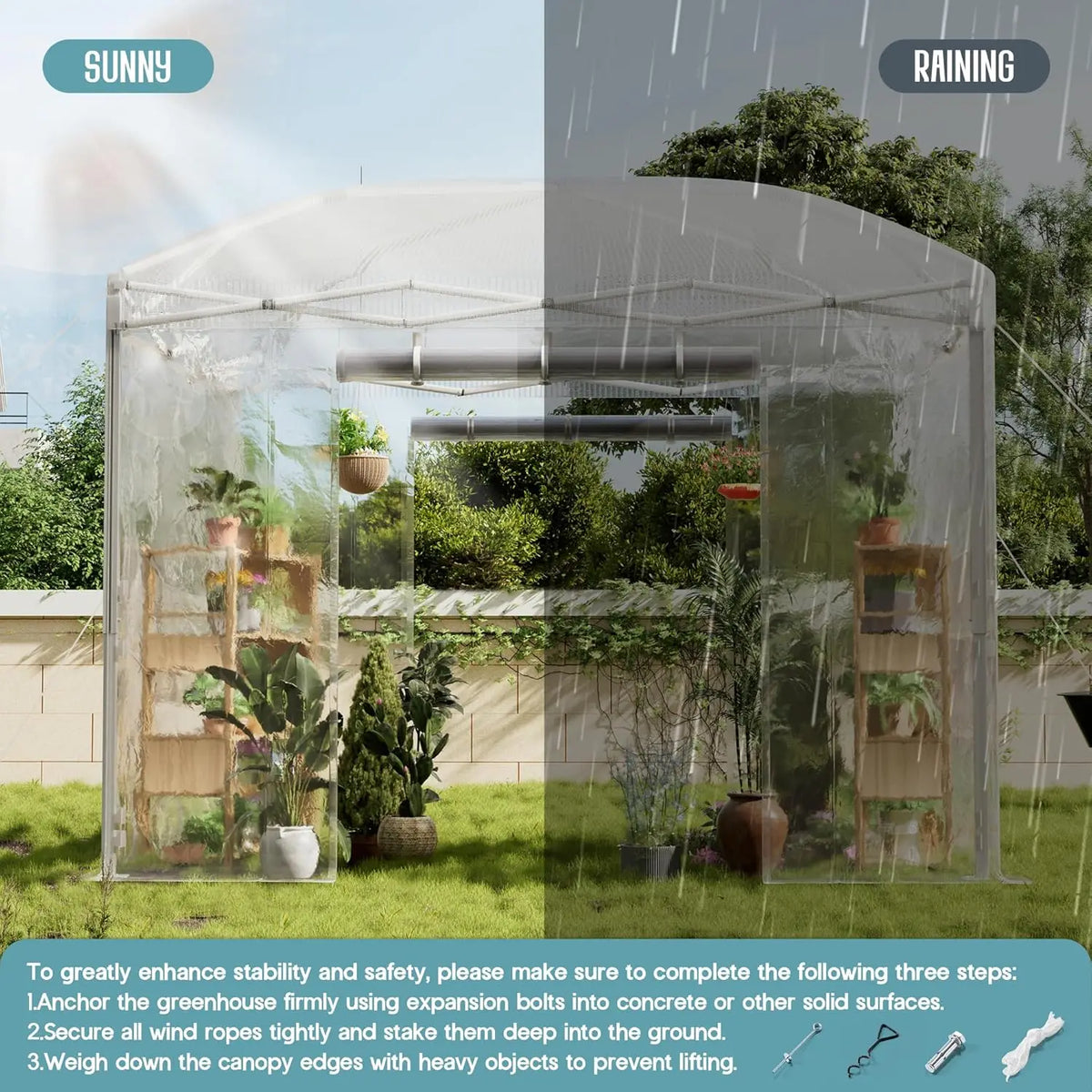 [New Arrival!]10×10×8.5 FT Outdoors Pop-up Greenhouses with Adjustable Reinforced Frame, Portable Walk in Greenhouse with 2 Roll