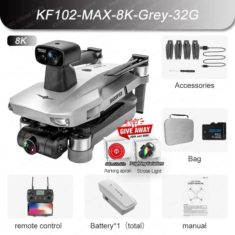 KF102 GPS Drone 4k Profesional 8K HD Camera 2-Axis Gimbal Anti-Shake Aerial Photography Brushless Foldable Quadcopter 1.2km
