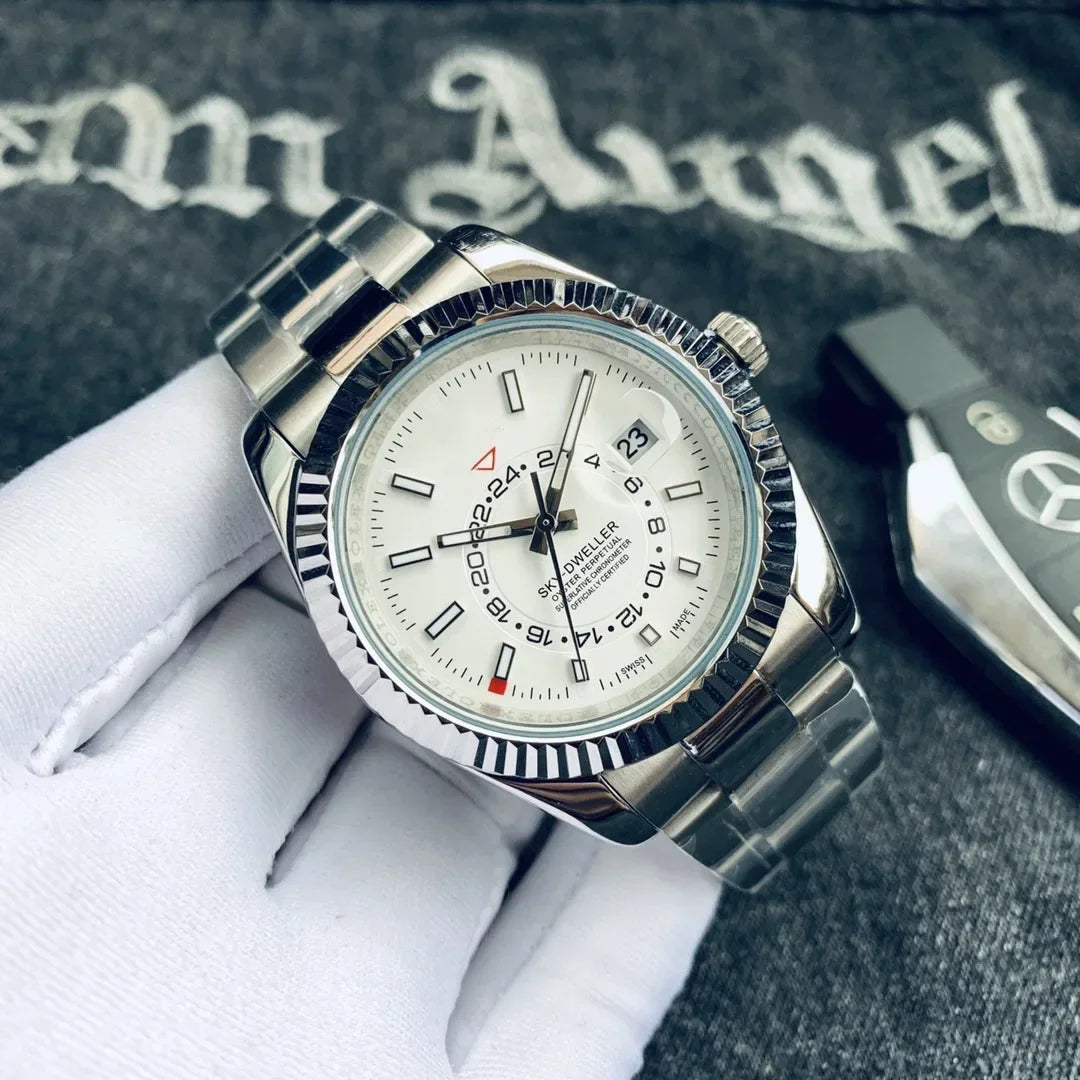 Automatic Men Watch Mechanical Self Wind Stainless Steel Strap Rose Gold Silver Blue Date Luxury Sky 40mm