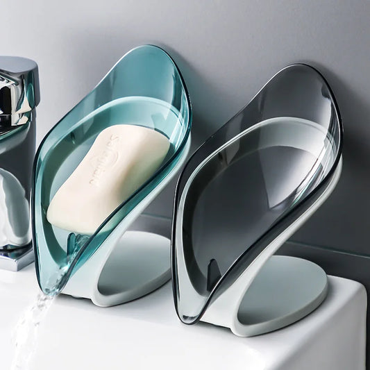 Bathroom Soap Holder Leaf Shape Dish Soap Kitchen Sponge Soap Box Storage Non-slip Drain Soap Case Container Bathroom accessorie