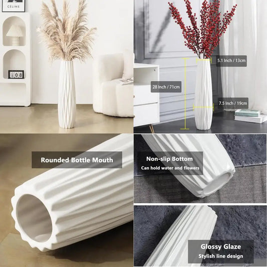 Stylish Tall Ceramic Floor Vase, 28 Large Decorative Vases for Modern Living Room, Home Office, Bedroom Accents
