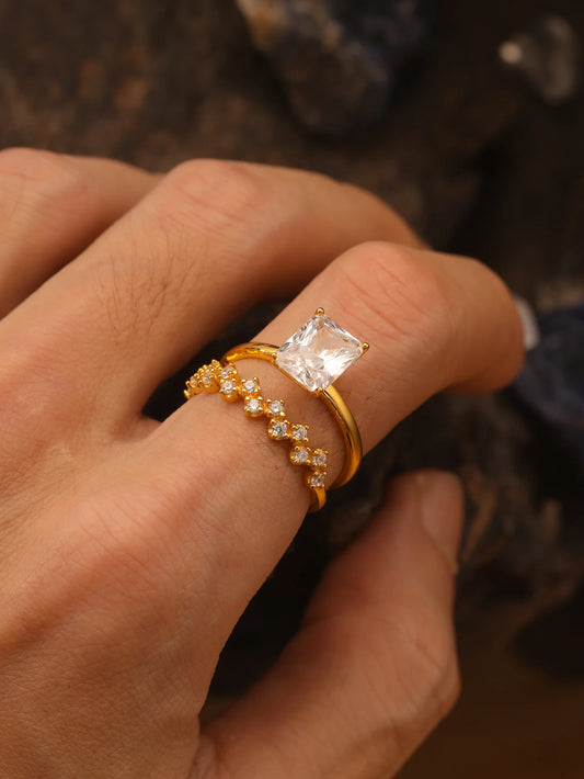 S925 Sterling Silver Rectangular 3CT Moissanite Ring Set Fine Jewelry Gold-plated 18k Suitable for Gift Giving Birthday Gift