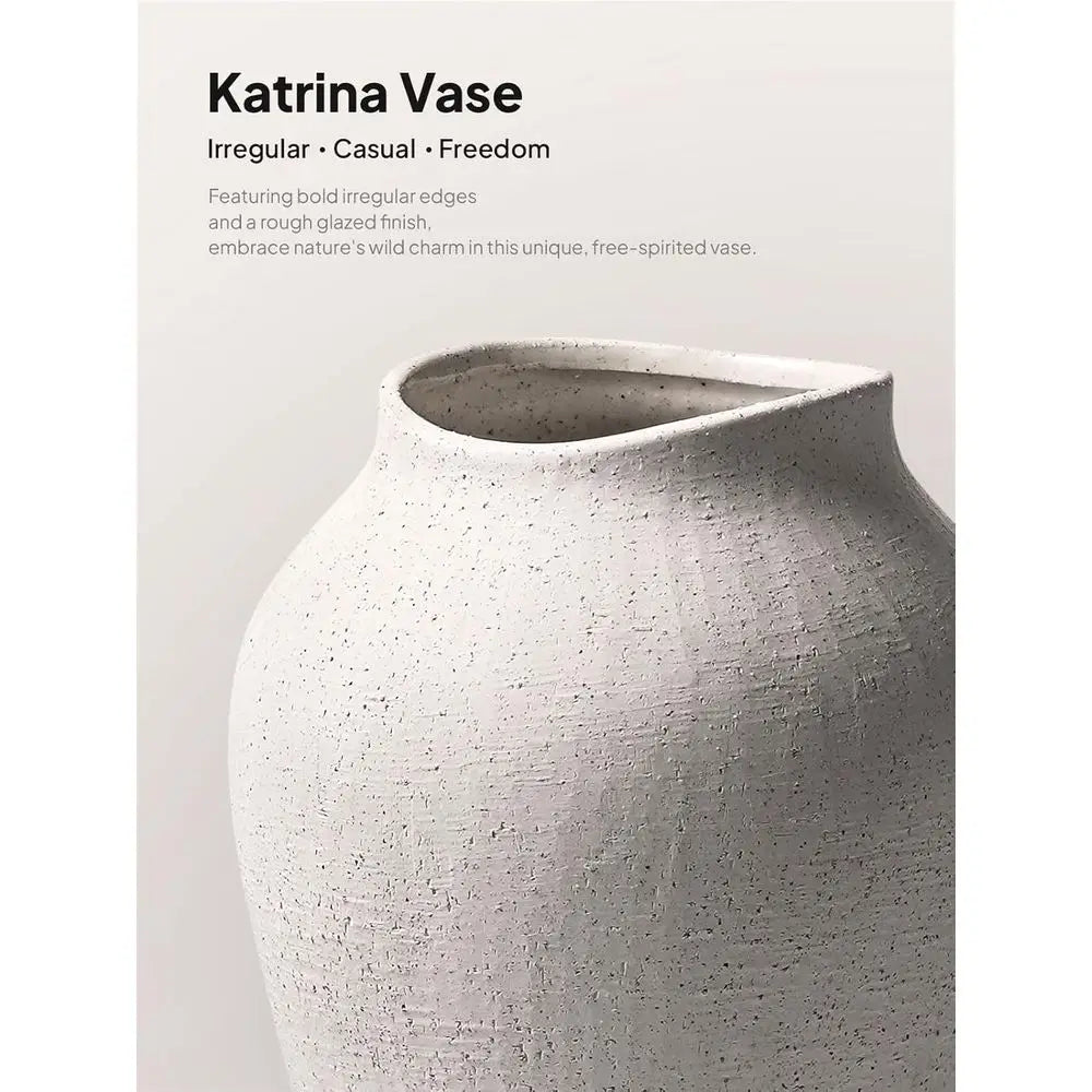 Large 13.6 Inch White Ceramic Floor Vase for Centerpieces, Living Room Decor, Farmhouse Style, Rustic Minimalist, Suitable for E