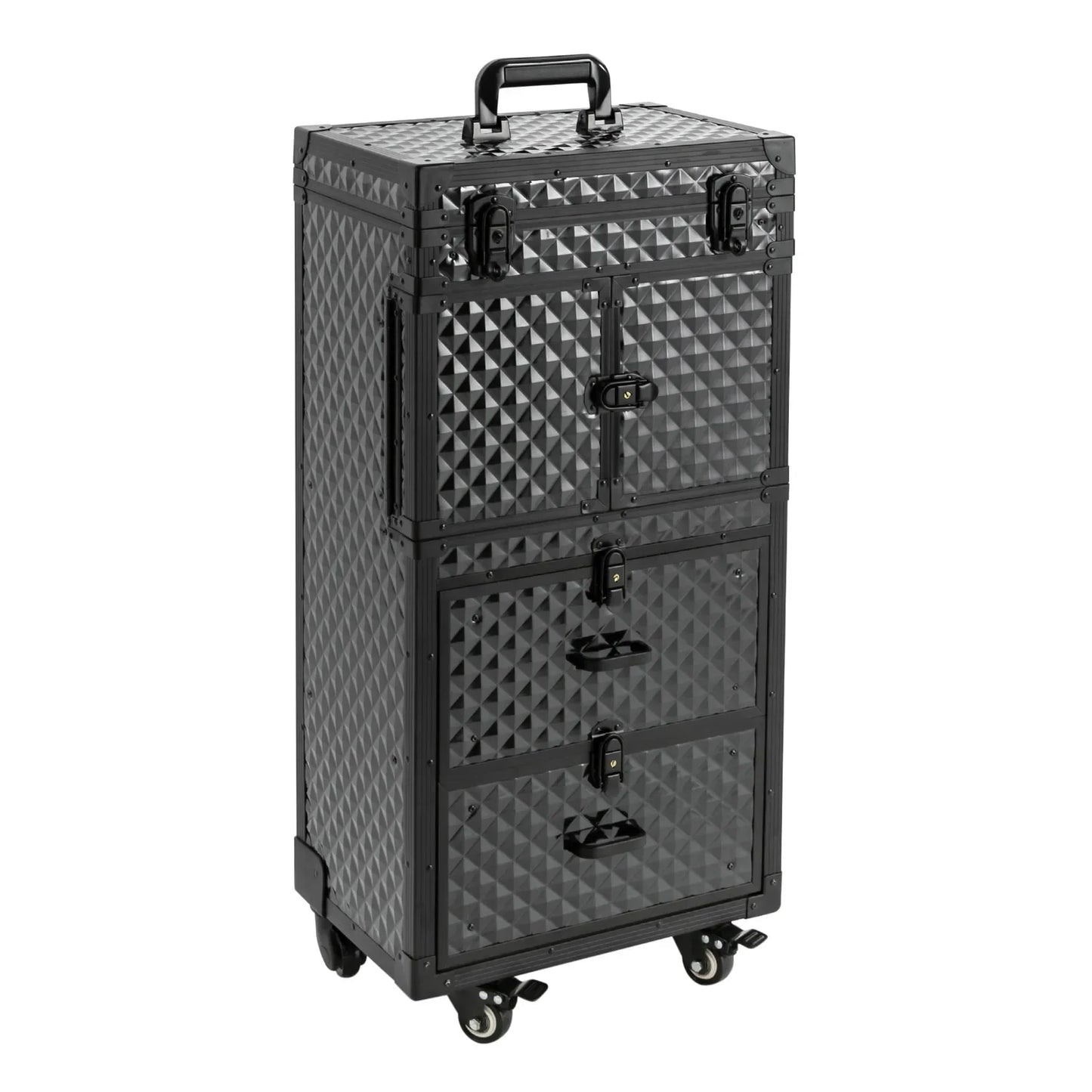 Rolling Lockable Makeup Train Case, Hairdressing Travel Case with Wheels, Cosmetology Case, Hair Stylist Travel Case Trolley