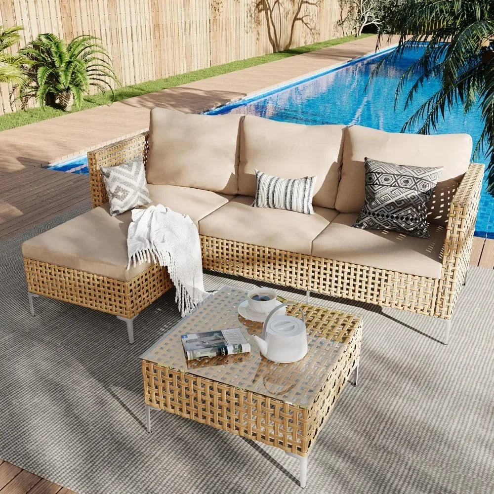 7-Piece Outdoor Conversation Set Rattan Sofa Patio Furniture with Wicker And Cushions for Garden Backyard