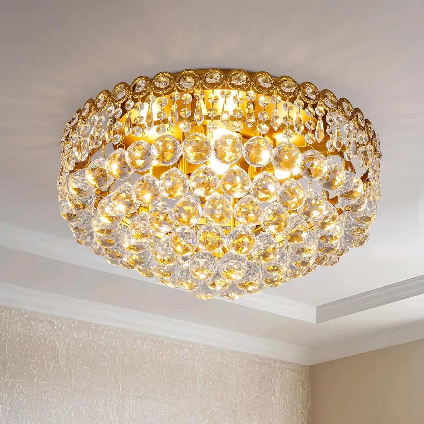 4 Light Modern Crystal Raindrop Chandelier Lighting Flush Mount LED Ceiling Light Fixture Pendant Lamp for Dining Room Bathroom