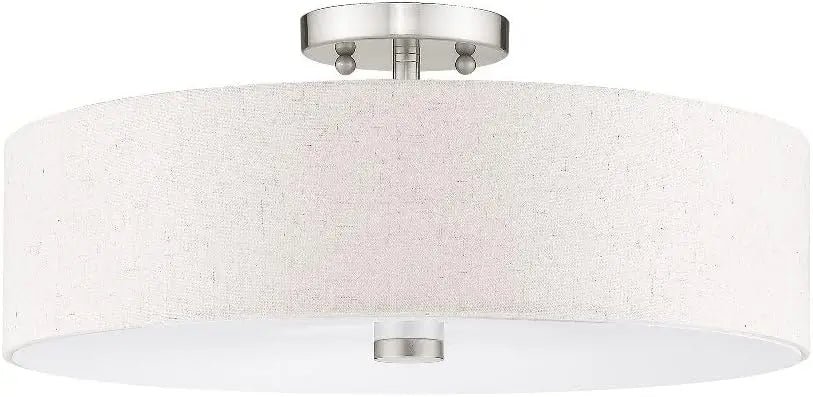 Lighting 52136-92 Meridian Collection 4-Light Transitional Ceiling Mount Fixture with Oatmeal Color Fabric Hardback Shade, Engli