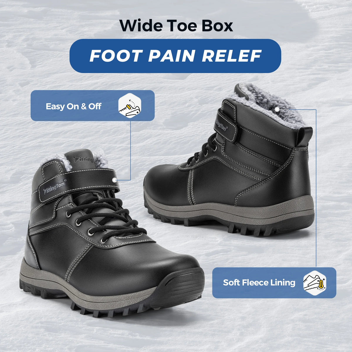 Wide Men's Winter Boots -15℃ Thick Warm Snow Boots Anti-slip Lightweight Comfortable Fur Lined Boots Outdoor Winter Shoe Men