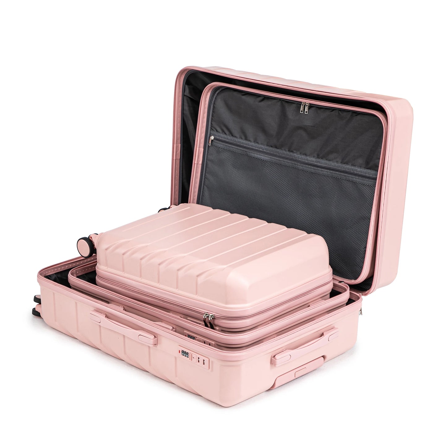 3 in 1 ABS&PC Trolley Box 20in 24in 28in Trolley Box Iron Tie Rod ABSPC Alloy Pink  travel suitcase set suitcases and travel bag
