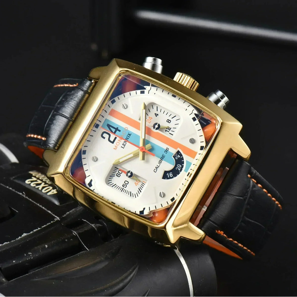Luxury Monaco Design Square Case Leather Strap Hollow Back AAA Male Clocks Free Shipping Original Brand Fashion Watches For Men