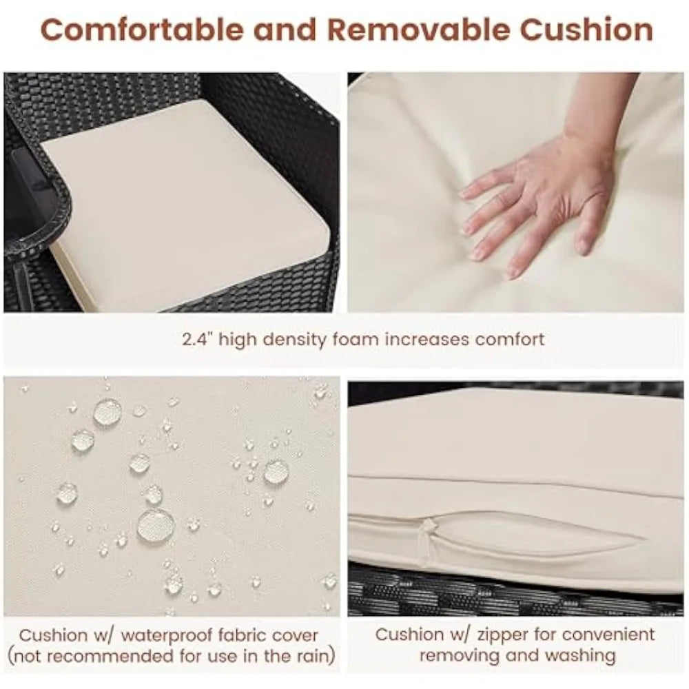 Patio Loveseat, Outdoor Wicker Double Chair w/Side Table, PE Rattan Furniture Set for Two People, Love Seat w/2 Removable Cushi