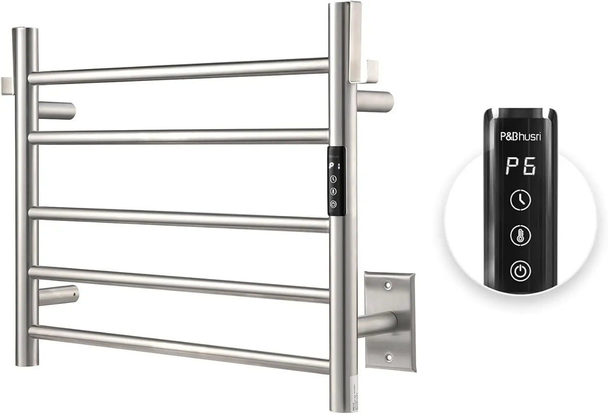 Heated Towel Rack for Bathroom,Wall Mounted Electric Towel Rack with Timer and LED Indicator, 5-Bar Towel Warmer, Stain