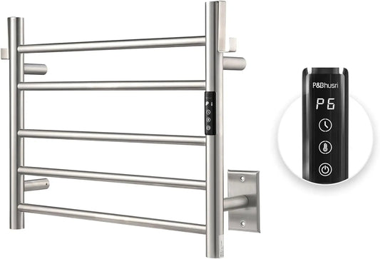 Heated Towel Rack for Bathroom,Wall Mounted Electric Towel Rack with Timer and LED Indicator, 5-Bar Towel Warmer, Stain